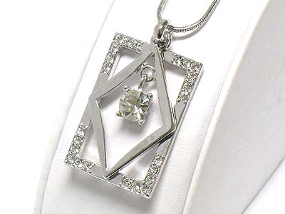 Crystal frame cz stone inside dangle necklace