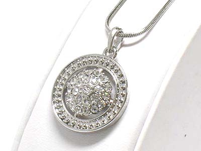 Crystal stud round metal filigree pendant necklace 