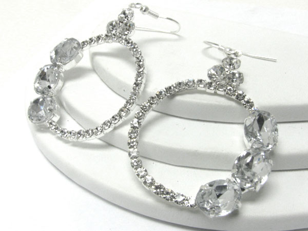 Colored glass stone side rhinestone hoop earring - hoops