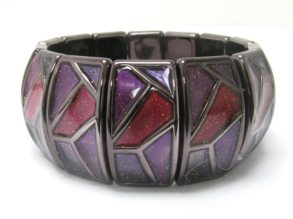 Enamel deco metal bar stretch bracelet