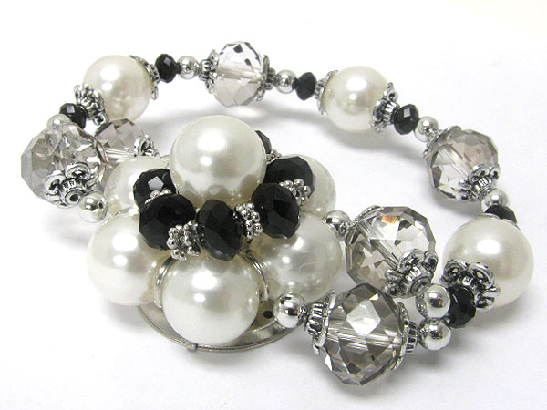 Pearl and facetglass beads stretch bracelet