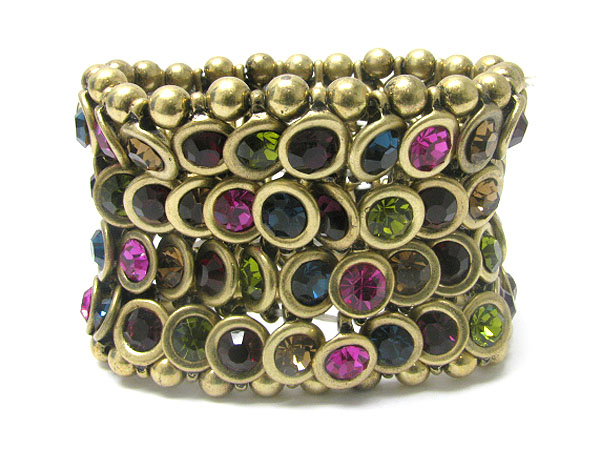 Crystal stud metal disk woven stretch bracelet