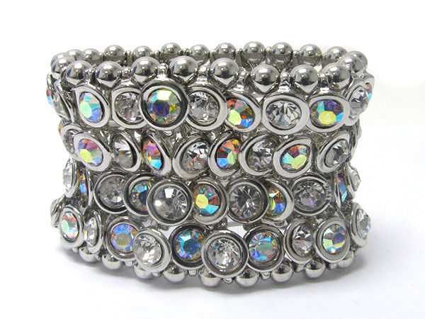 Crystal stud metal disk woven stretch bracelet