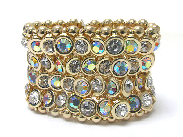 Crystal stud metal disk woven stretch bracelet