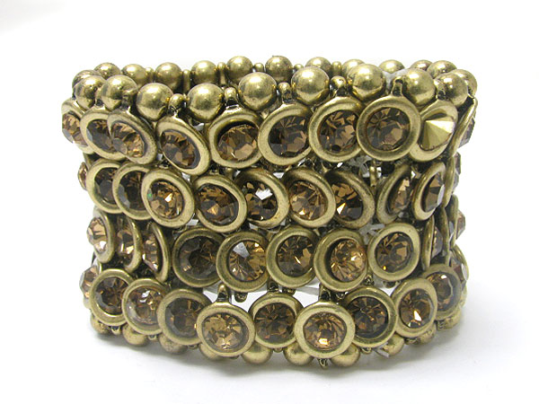 Crystal stud metal disk woven stretch bracelet