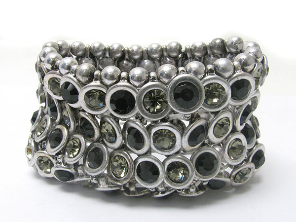 Crystal stud metal disk woven stretch bracelet