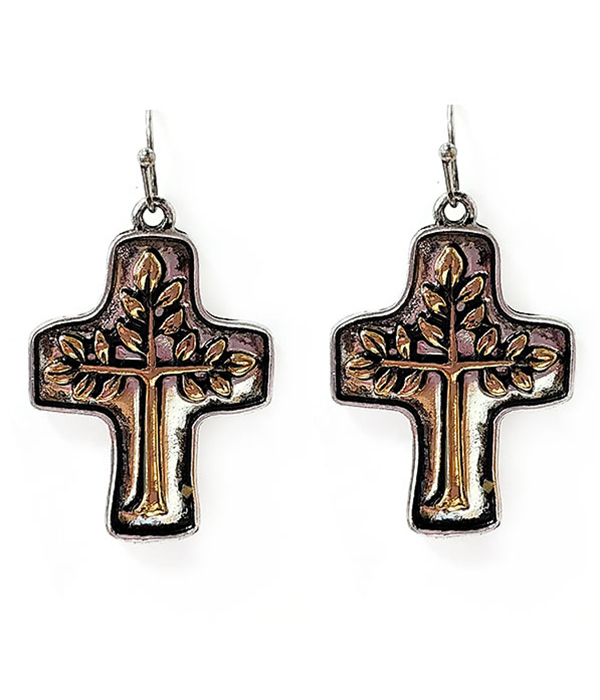 Tree and cross earring