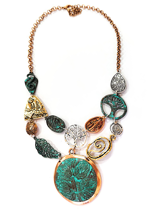 Tree of life theme pendant and multi charm link necklace