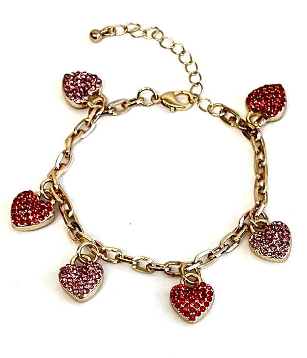 Valentine day theme multi heart charm bracelet