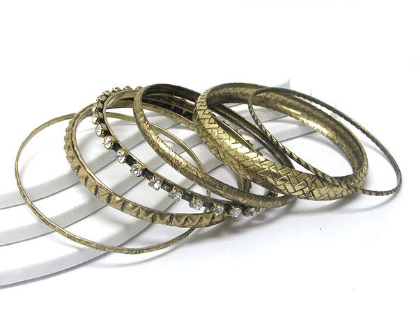 Multi mixed burnish metal bangle set