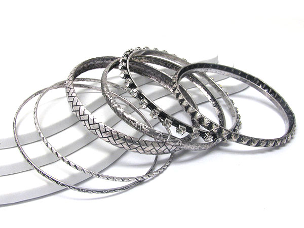 Multi mixed burnish metal bangle set