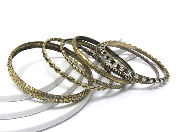 Multi mixed burnish metal bangle set