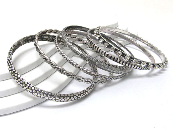 Multi mixed burnish metal bangle set