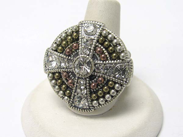 Crystal and and metal beads deco round stretch ring