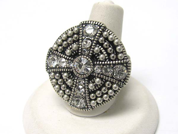 Crystal and and metal beads deco round stretch ring