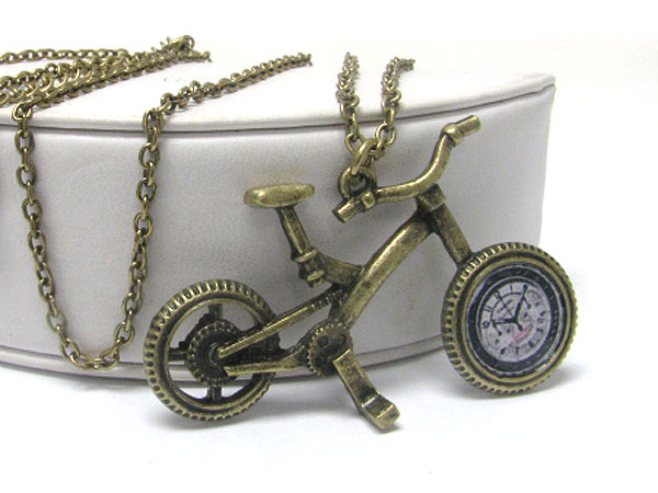 Antique metal bike pendant necklace