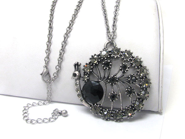 Crystal stud round peacock pendant long necklace