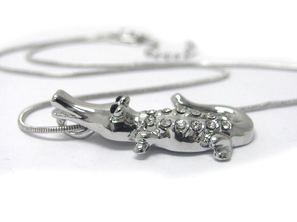 Crystal stud crocodile pendant necklace