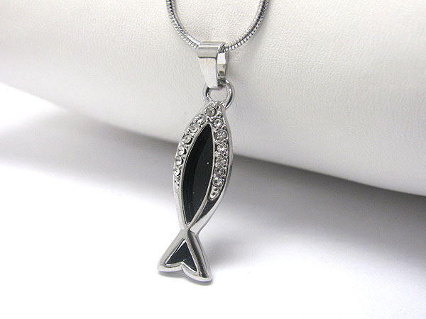 Crystal stud fish symbol pendant necklace