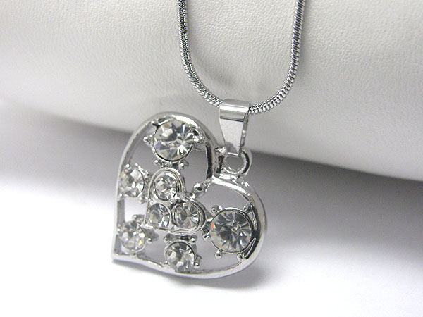 Crystal stud heart pendant necklace