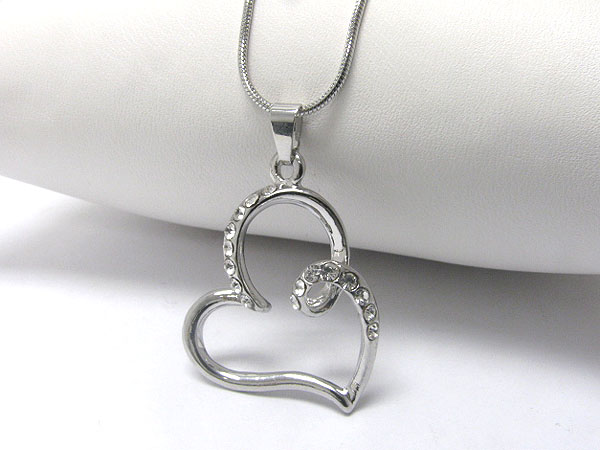 Crystal stud heart pendant necklace