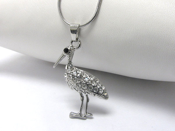 Crystal stud crane bird pendant necklace