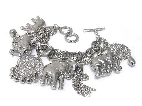 Metal elephant charm and tassel dangle bracelet