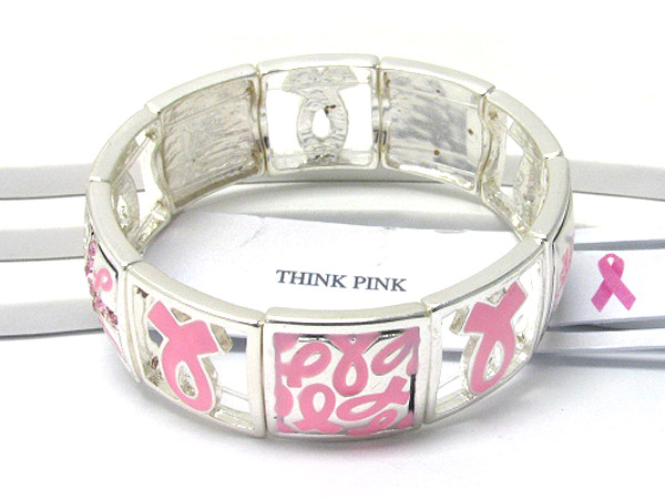 Pink ribbon theme stretch bracelet - breast cancer awareness