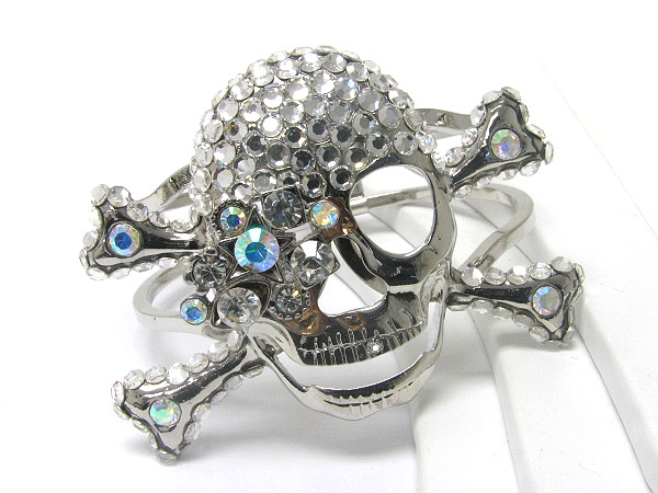 Large crystal stud skull metal hinge bangle