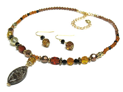 Multi glass and seed bead necklace and earring set