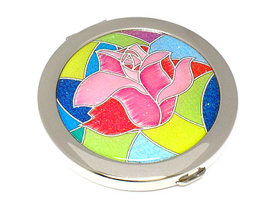 Mosaic flower deco compact mirror - one regular one convex mirror