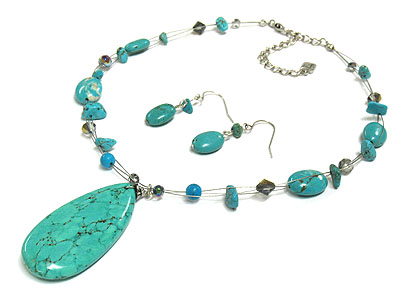 Turquoise  stone necklace and earring set