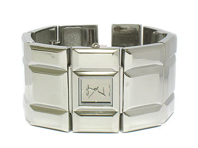 Wide metal bracelet watch