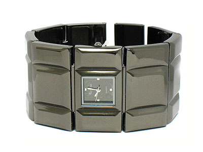 Wide metal bracelet watch