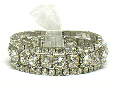 Tripple line crystal stretch bracelet with ribbon