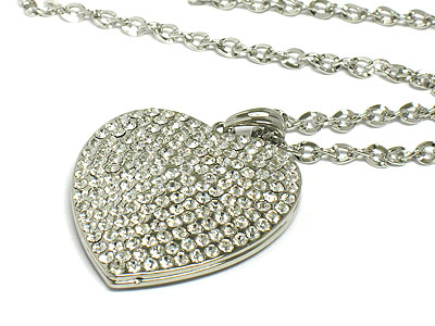 Big size heart and crystal on face long chain necklace