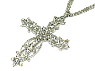 Antique style crystal cross necklace