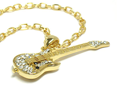 Crystal deco electric guitar necklace