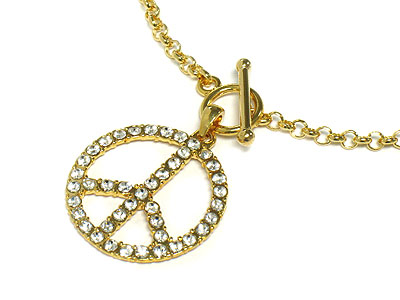 Crystal peace symbol toggle necklace