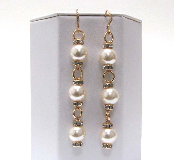 One line pearl and rondelle drop earring 