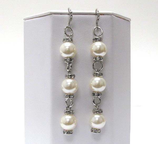 One line pearl and rondelle drop earring