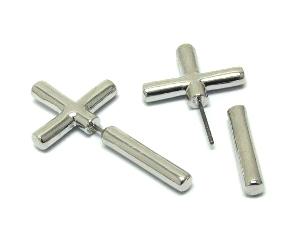 Double sided front and back plain metal cross earring