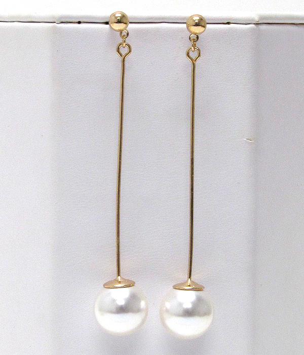 Metal line drop pearl long earring