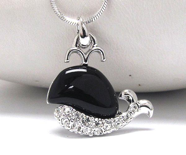 Made in korea whitegold plating acryl crystal deco whale pendant necklace