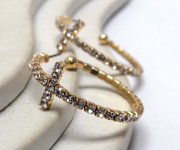 Crystal cross hoop earring - hoops