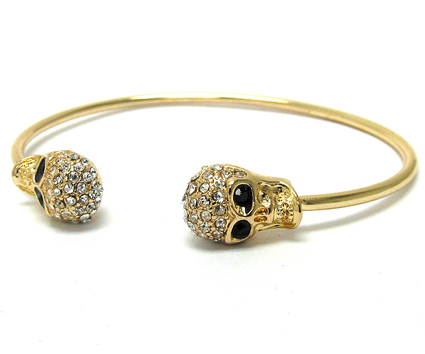 Two crystal skull metal cuff bracelet