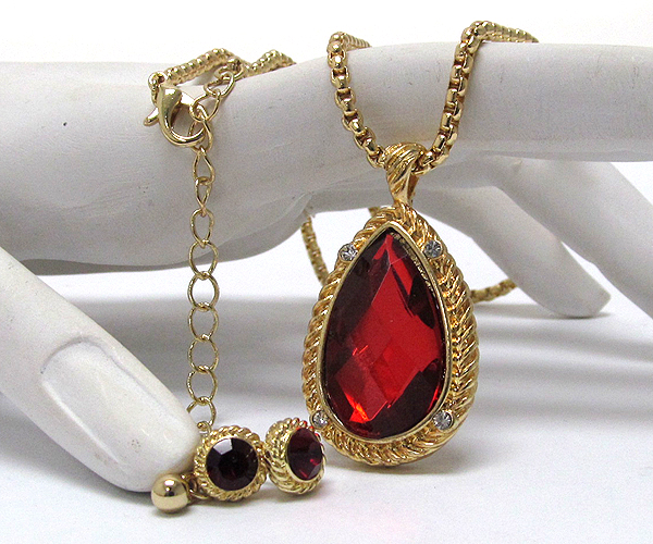 Crystal glass tear drop stone with snake chain necklace earring set