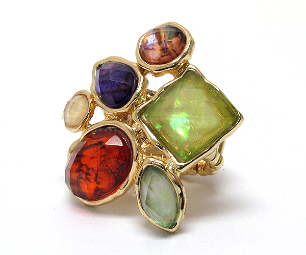 Multi fashion shape shell stone stretch ring