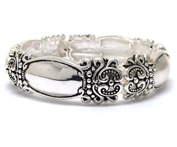 Multi oval pattern textured metal stretch bracelet