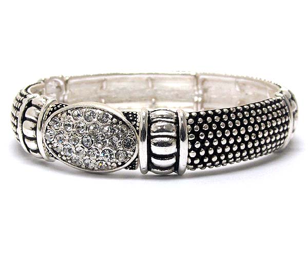 Crystal oval plate with multi metal small balls pattern stretch bracelet 